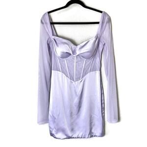 Oh Polly! Lorient Lilac Purple Long Sleeve Mesh Corset Mini Dress Size 8